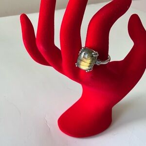 New Old Stock 925 Ring Peridot Olive Green And Crystals Size 8.75 UNTESTED